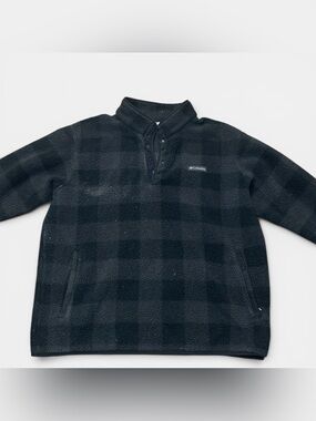Columbia Rugged Ridge Sherpa Fleece Black Gray Checkered Snap Jacket Size XXL